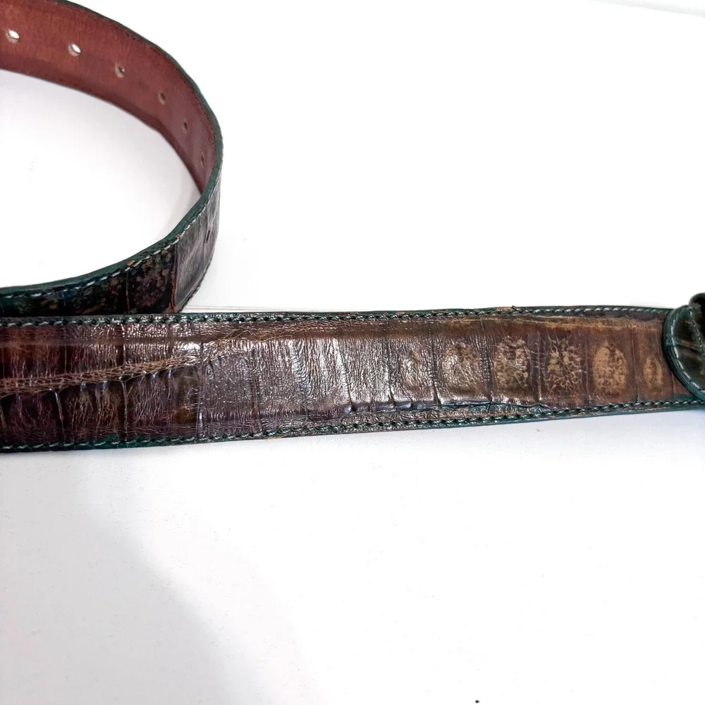 Vintage Glamour Bags Womens Western Leather Belt Size L Brown Green Reptile Boho